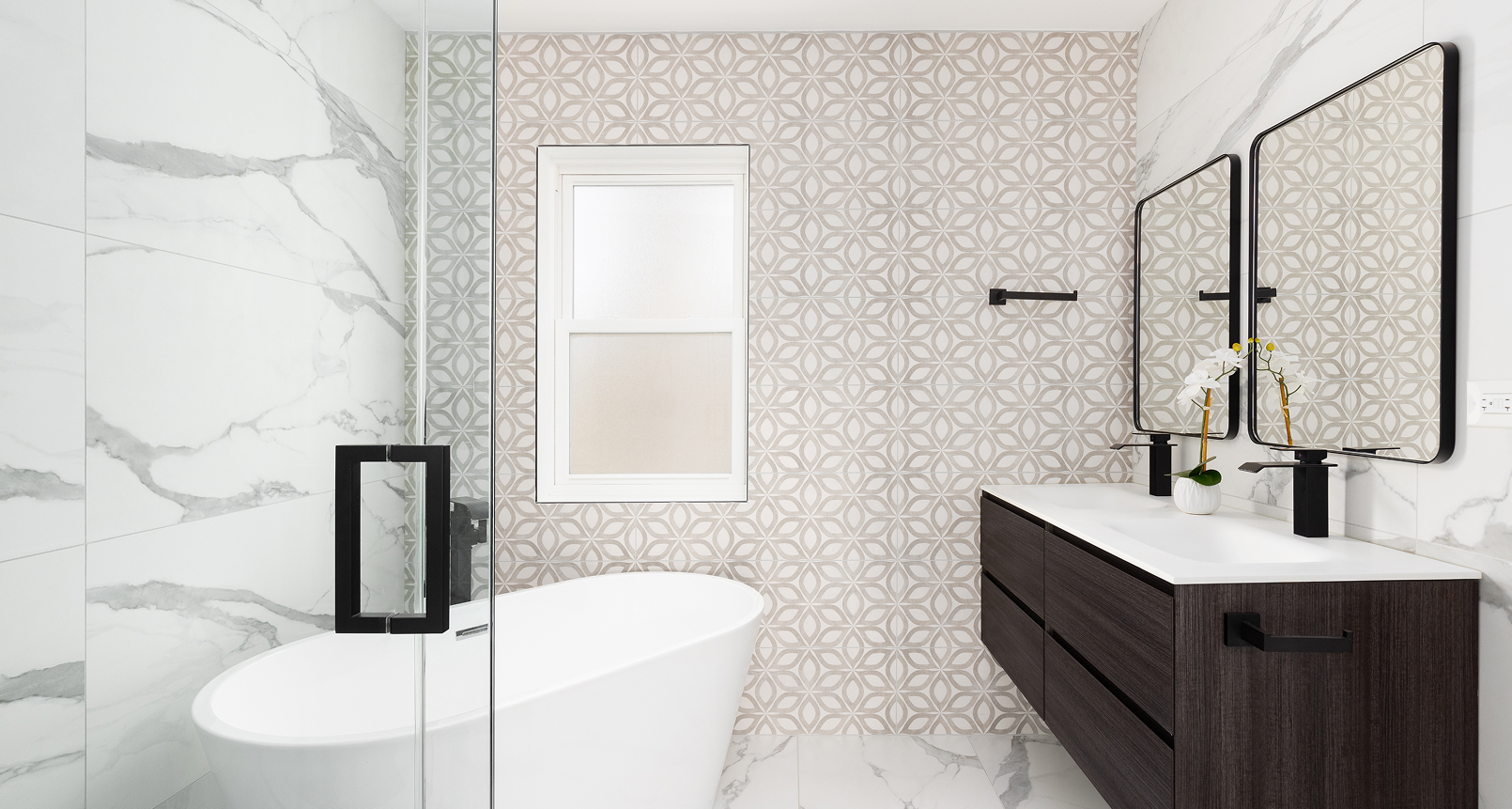 Tiled Bathroom with Freestanding Tub