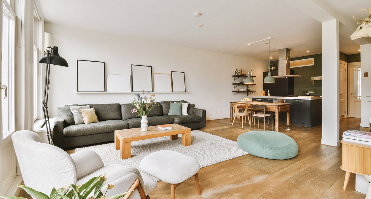 Apartment Living Room with Open Kitchen
