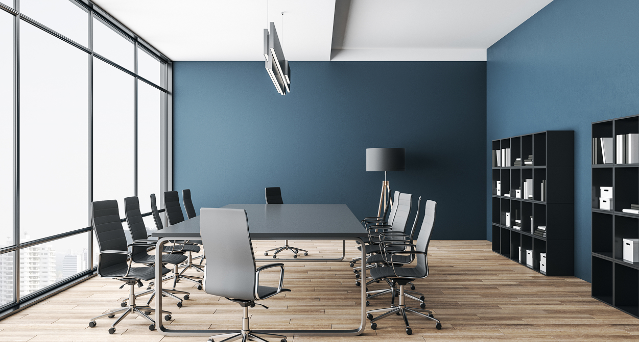 Conference Room with Navy Accent Wall
