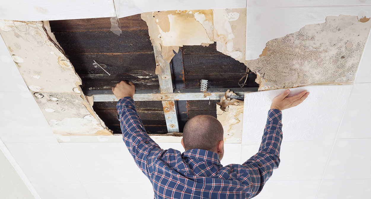 Contractor Removing Water Damaged Ceiling