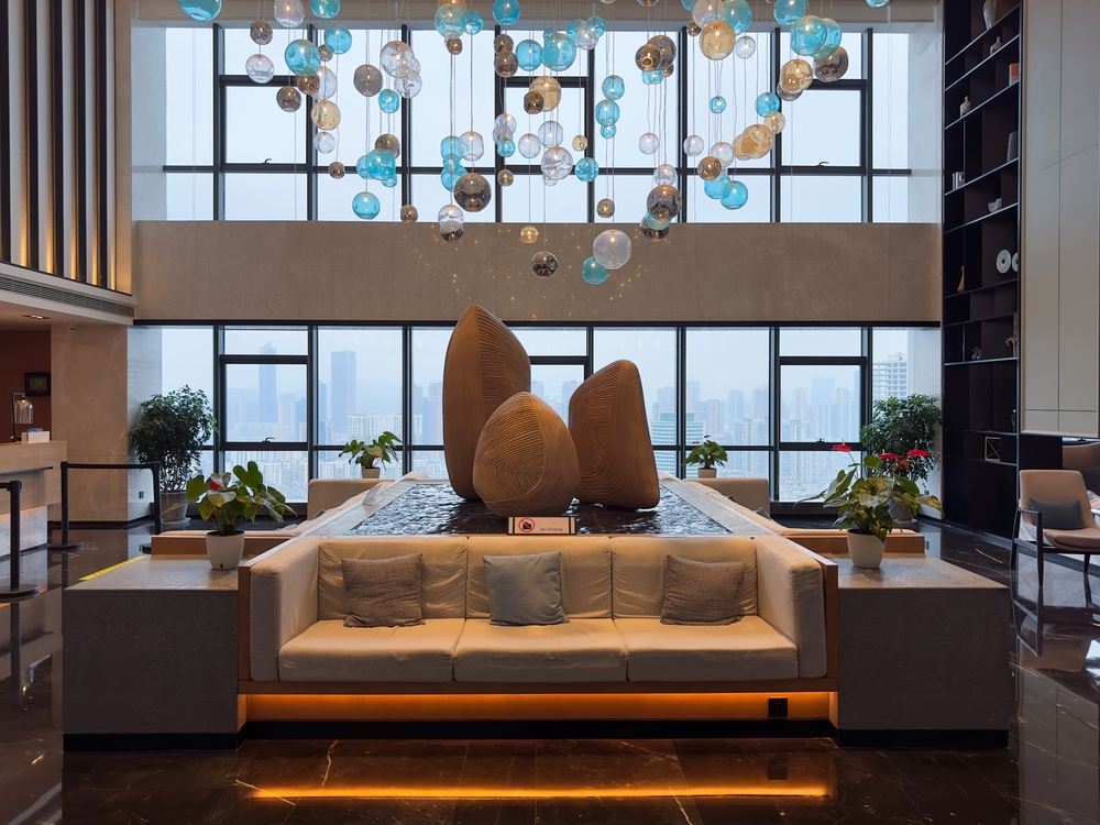 High-end commercial lobby interior showcasing luxury remodeling features and modern architectural design.